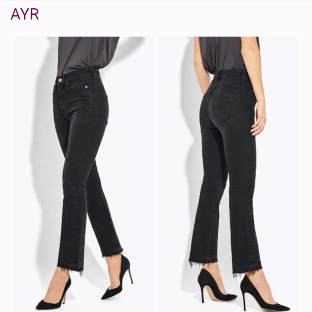 AYR The Rocker Jeans with Frayed Hem in Magnetic Black Cropped Denim Size 26